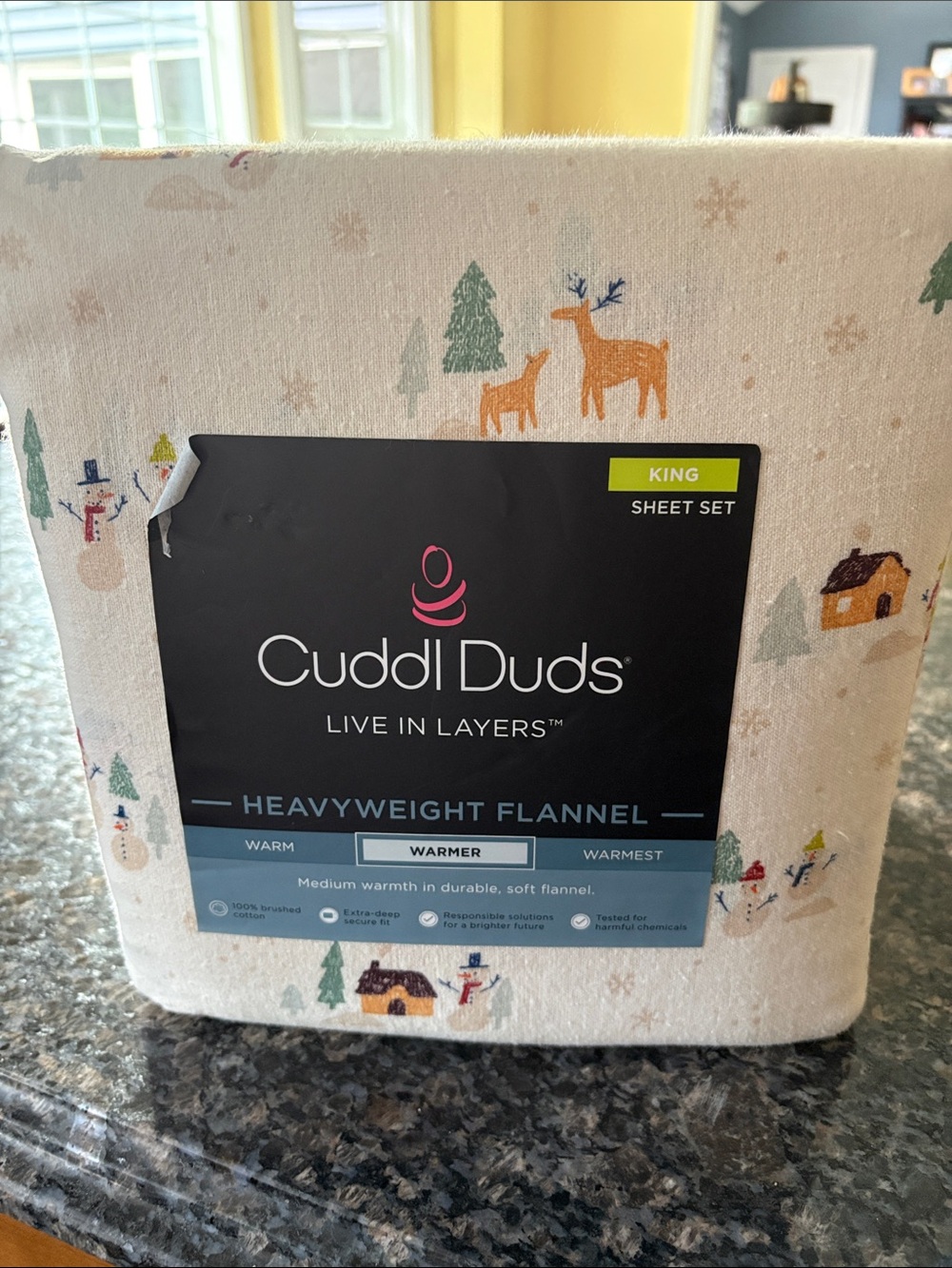 Cuddl Duds Cream Winter Print King Flannel Sheet Set brand new